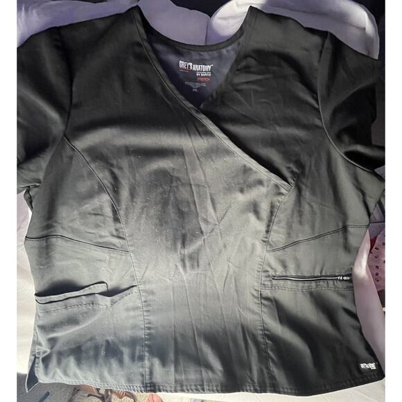 Grey's Anatomy By Barco Black Spandex Stretch Back Scrub Top 2XL Vneck Utility! - Picture 3 of 4